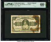 Netherlands Indies Government 2 1/2 Gulden ND (1919-20) Pick 101p1 Front Proof PMG Uncirculated 60 Net. This rare, Royal Portrait "coin note" for the ...