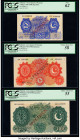 Pakistan Government of Pakistan 5; 10; 100 Rupees ND (1948) Pick 5s; 6s; 7s Three Specimen PCGS New 62; Choice About New 58; Choice About New 55. Thom...