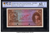 Portuguese India Banco Nacional Ultramarino 100 Rupias 1945 Pick 39s Color Trial Specimen PCGS Banknote Choice UNC 63 OPQ. Complete originality is eas...