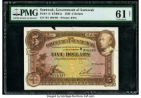 Sarawak Government of Sarawak 5 Dollars 1.7.1929 Pick 15 KNB21a PMG Uncirculated 61 Net. A scarce example printed by Bradbury, Wilkinson & Company. Th...