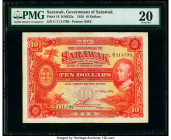 Sarawak Government of Sarawak 10 Dollars 1.7.1929 Pick 16 KNB22a PMG Very Fine 20. All design elements are on full display on this desirable, large si...