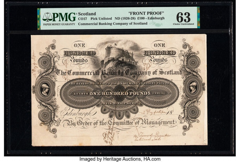 Scotland Commercial Banking Company of Scotland, Edinburgh 100 Pounds ND (1826-2...