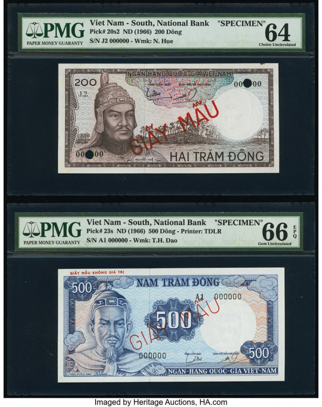 South Vietnam National Bank of Viet Nam 200; 500 Dong ND (1966) Pick 20s2; 23s T...