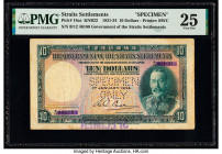 Straits Settlements Government of the Straits Settlements 10 Dollars 1.1.1934 Pick 18as KNB22 Specimen PMG Very Fine 25. A rare 1934 dated $10 is seen...