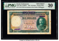 Straits Settlements Government of the Straits Settlements 10 Dollars 1.1.1935 Pick 18bs KNB22e Specimen PMG Very Fine 30. This fully issued banknote w...