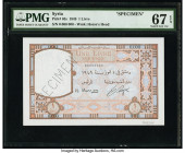 Syria Banque de Syrie et du Liban 1 Livre 1949 Pick 63s Specimen PMG Superb Gem Unc 67 EPQ. An amazingly choice Specimen, bettered by only one example...