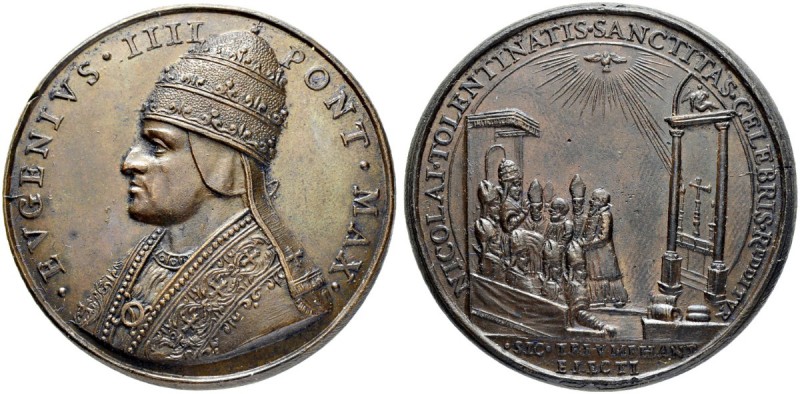 ITALIEN. SPEZIALSAMMLUNG PAPSTMEDAILLEN. Eugen IV. 1431-1447. Bronzemedaille o. ...