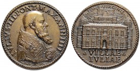 ITALIEN. SPEZIALSAMMLUNG PAPSTMEDAILLEN. Julius III. 1550-1555. Bronzemedaille Ann IIII (1553). Auf die Fertigstellung der päpstlichen Sommerresidenz ...