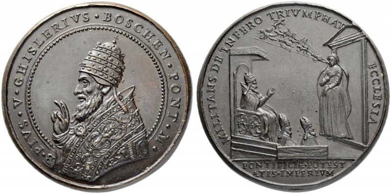 ITALIEN. SPEZIALSAMMLUNG PAPSTMEDAILLEN. Pius V. 1566-1572. Bronzemedaille o. J....