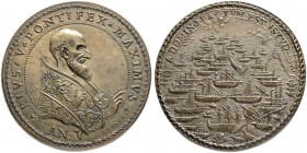 ITALIEN. SPEZIALSAMMLUNG PAPSTMEDAILLEN. Pius V. 1566-1572. Bronzemedaille An V/1571. Auf den Sieg über die türkische Flotte bei Lepanto. Stempel von ...