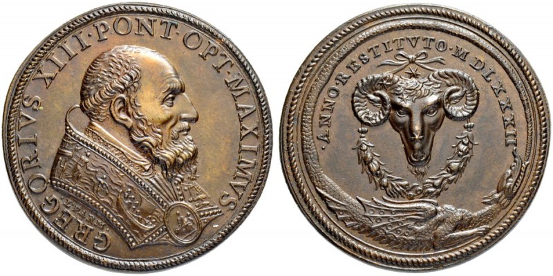 ITALIEN. SPEZIALSAMMLUNG PAPSTMEDAILLEN. Gregor XIII. 1572-1585. Bronzemedaille ...