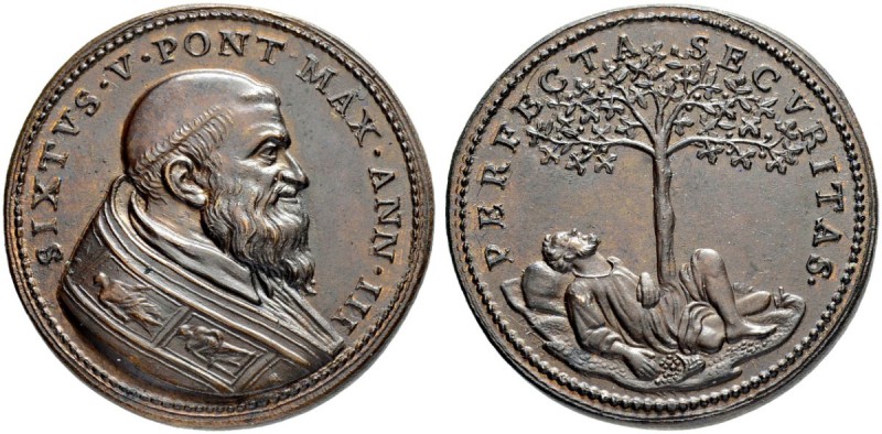 ITALIEN. SPEZIALSAMMLUNG PAPSTMEDAILLEN. Sixtus V. 1585-1590. Bronzemedaille An ...
