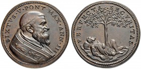 ITALIEN. SPEZIALSAMMLUNG PAPSTMEDAILLEN. Sixtus V. 1585-1590. Bronzemedaille An III (1587). Auf die Verschärfung der Sicherheitsmassnahmen in Rom. Uns...