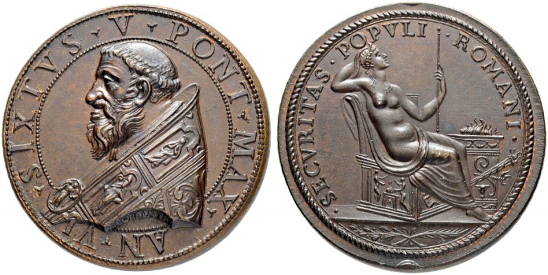ITALIEN. SPEZIALSAMMLUNG PAPSTMEDAILLEN. Sixtus V. 1585-1590. Bronzemedaille An ...
