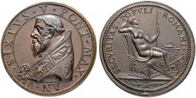 ITALIEN. SPEZIALSAMMLUNG PAPSTMEDAILLEN. Sixtus V. 1585-1590. Bronzemedaille An VI (1590). Stempel von N. de Bonis und A. Cesati. Brustbild nach links...