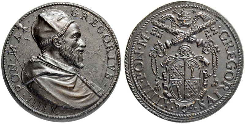 ITALIEN. SPEZIALSAMMLUNG PAPSTMEDAILLEN. Gregor XIV. 1590-1591. Bronzemedaille o...