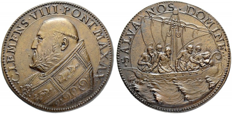 ITALIEN. SPEZIALSAMMLUNG PAPSTMEDAILLEN. Clemens VIII. 1592-1605. Bronzemedaille...