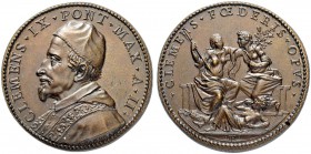 ITALIEN. SPEZIALSAMMLUNG PAPSTMEDAILLEN. Clemens IX. 1667-1669. Bronzemedaille A II (1668). Stempel von A. Hamerani. Brustbild nach links. Rv. Eintrac...