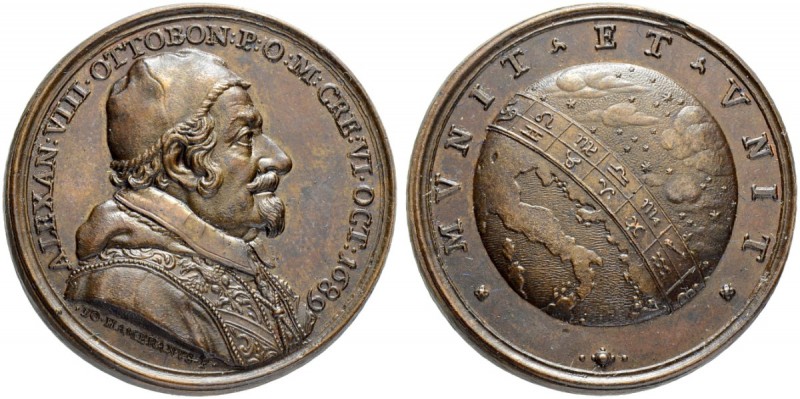 ITALIEN. SPEZIALSAMMLUNG PAPSTMEDAILLEN. Alexander VIII. 1689-1691. Bronzemedail...