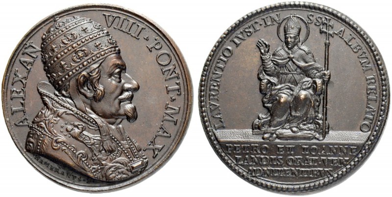 ITALIEN. SPEZIALSAMMLUNG PAPSTMEDAILLEN. Alexander VIII. 1689-1691. Bronzemedail...