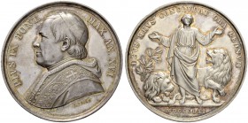 ITALIEN. SPEZIALSAMMLUNG PAPSTMEDAILLEN. Pius IX. 1846-1878. Silbermedaille An XVI (1861). Auf die Feinde des Kirchenstaates. Stempel von K. F. Voigt....