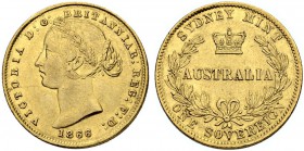 AUSTRALIEN. Victoria, 1837-1901. Sovereign 1866, Sydney. 7.98 g. Schl. 818. Fr. 10. Überdurchschnittliche Erhaltung / Better than average. Fast vorzüg...