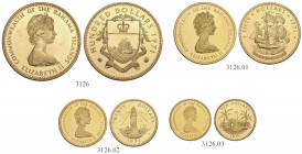 BAHAMAS. Elizabeth II. 1952-. Serie von 100, 50, 20 und 10 Dollars 1971. Insgesamt 65.92 g Feingold. KM 25, 27, 29, 31. Fr. 5, 7, 9, 11. FDC / Uncircu...