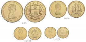 BAHAMAS. Elizabeth II. 1952-. Serie von 100, 50, 20 und 10 Dollars 1972. Insgesamt 52.79 g Feingold. KM 34-37. Fr. 6, 8, 10, 12. FDC / Uncirculated.
...