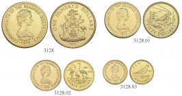 BAHAMAS. Elizabeth II. 1952-. Serie von 100, 50, 20 und 10 Dollars 1973. Insgesamt 19.62 g Feingold. KM 40, 43, 45, 49. Fr. 13-16. FDC / Uncirculated....