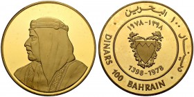 BAHRAIN. Isa bin Salman al-Khalifa 1971-2002. 100 Dinars 1978. 31.91 g. Fr. 3. In Originaletui / In original box. Polierte Platte. FDC. / Choice Proof...