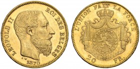 BELGIEN. Königreich. Leopold II. 1865-1909. 20 Francs 1870, Brüssel. 6.46 g. Schl. 19. Fr. 412. FDC / Uncirculated.