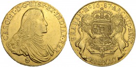 BELGIEN.  Brabant, Grafschaft.  Charles II. 1655-1700. Ducaton d'or 1687, Brüssel. 44.27 g. Delm. 197. van Gelder/Hoc 346.2. Fr. 115.Sehr selten / Ver...