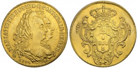 BRASILIEN. Maria I. und Pedro III. 1777-1786. 6400 Reis 1785 R, Rio. 14.24 g. Gomes 25.09. Fr. 76. Fassungsspuren / Traces of jewelry. Sehr schön / Ve...