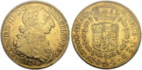 CHILE. Carlos III. 1759-1788. 8 Escudos 1766, J-Santiago. Cayon 12782. Fr. 11. Kleine Kratzer / Small scratches. PCGS Damage - XF Details. Sehr schön ...
