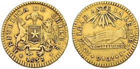 CHILE. Republik. 1 Escudo 1838, IJ-Santiago. 3.33 g. KM 99. Fr. 40. Selten / Rare. Sehr schön / Very fine.
