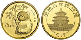 CHINA. Volksrepublik. 25 Yuan 1995. Panda. KM 717. Fr. B6. Originalverschweisst / In original plastic. Polierte Platte. FDC. / Choice Proof.