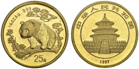 CHINA. Volksrepublik. 25 Yuan 1997. Panda. KM 989. Fr. B6. Originalverschweisst / In original plastic. Polierte Platte. FDC. / Choice Proof.
