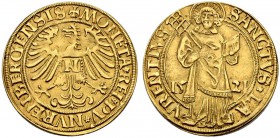DEUTSCHLAND. Nürnberg, Stadt. Goldgulden 1521. St. Laurentius. 3.22 g. Kellner 11. Fr. 1801. Vorzüglich / Extremely fine.
