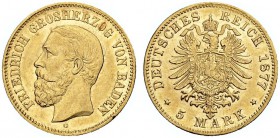 DEUTSCHLAND. Deutsche Goldmünzen seit 1871. Baden, Grossherzogtum. Friedrich I. 1852-1907. 5 Mark 1877 G, Karlsruhe. 1.96 g. J. 185. Fr. 3759. Sehr sc...