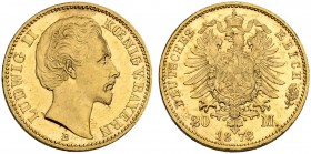DEUTSCHLAND. Deutsche Goldmünzen seit 1871. Bayern, Königreich. Ludwig II. 1864-1886. 20 Mark 1872 D, München. 7.92 g. J. 194. Fr. 3762. Aussergewöhnl...