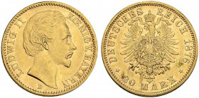 DEUTSCHLAND. Deutsche Goldmünzen seit 1871. Bayern, Königreich. Ludwig II. 1864-1886. 20 Mark 1876 D, München. 7.94 g. J. 197. Fr. 3763. Fast vorzügli...
