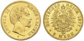 DEUTSCHLAND. Deutsche Goldmünzen seit 1871. Bayern, Königreich. Ludwig II. 1864-1886. 5 Mark 1877 D, München. 1.96 g. J. 195. Fr. 3767. Kleine Kratzer...
