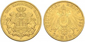DEUTSCHLAND. Deutsche Goldmünzen seit 1871. Hamburg, Hansestadt. 20 Mark 1899 J, Hamburg. 7.94 g. J. 212. Fr. 3777. Gutes vorzüglich / Good extremely ...