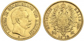 DEUTSCHLAND. Deutsche Goldmünzen seit 1871. Hessen, Grossherzogtum. Ludwig III. 1848-1877. 20 Mark 1872 H, Darmstadt. 7.91 g. J. 214. Fr. 3783. Sehr s...