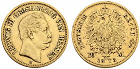 DEUTSCHLAND. Deutsche Goldmünzen seit 1871. Hessen, Grossherzogtum. Ludwig III. 1848-1877. 10 Mark 1873 H, Darmstadt. 3.93 g. J. 213. Fr. 3785. Kleine...