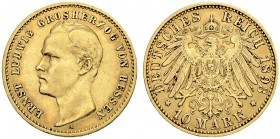 DEUTSCHLAND. Deutsche Goldmünzen seit 1871. Hessen, Grossherzogtum. Ernst Ludwig, 1892-1918. 10 Mark 1893 A, Berlin. 3.95 g. J. 222. Fr. 3796. Sehr sc...