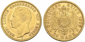 DEUTSCHLAND. Deutsche Goldmünzen seit 1871. Hessen, Grossherzogtum. Ernst Ludwig, 1892-1918. 20 Mark 1906 A, Berlin. 7.95 g. J. 226. Fr. 3795. Fast vo...