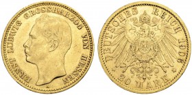 DEUTSCHLAND. Deutsche Goldmünzen seit 1871. Hessen, Grossherzogtum. Ernst Ludwig, 1892-1918. 20 Mark 1906 A, Berlin. 7.94 g. J. 226. Fr. 3795. Fast vo...