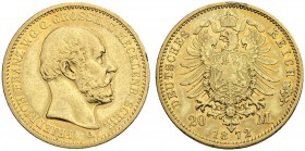 DEUTSCHLAND. Deutsche Goldmünzen seit 1871. Mecklenburg-Schwerin, Grossherzogtum. Friedrich Franz II. 1842-1883. 20 Mark 1872 A, Berlin. 7.91 g. J. 23...