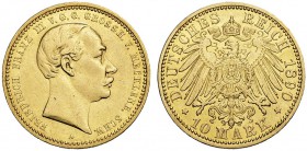 DEUTSCHLAND. Deutsche Goldmünzen seit 1871. Mecklenburg-Schwerin, Grossherzogtum. Friedrich Franz III. 1883-1897. 10 Mark 1890 A, Berlin. 3.94 g. J. 2...